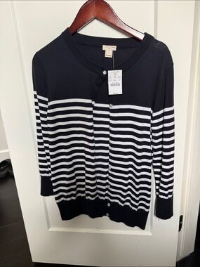 NWT J. Crew Women’s Navy & White Striped Cotton Cardigan Sweater